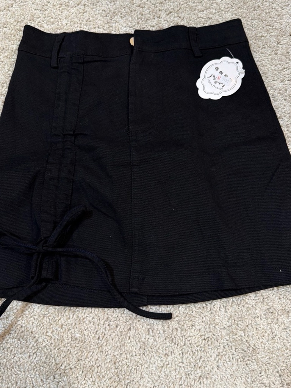 Black Women's Mini Skirt with Front Tie
